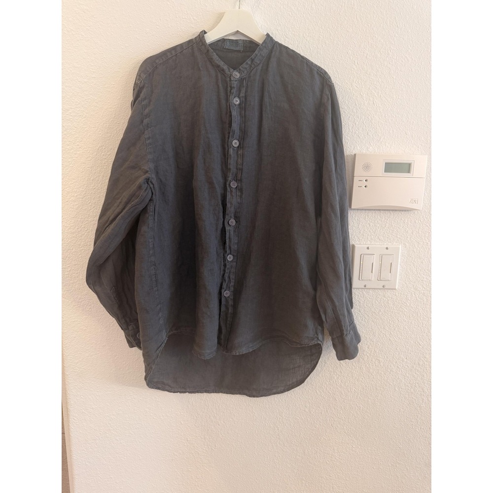 CP Shades Shirt Womens Medium Gray 100% Linen Button Front Tunic Top Long Sleeve - Picture 8 of 16